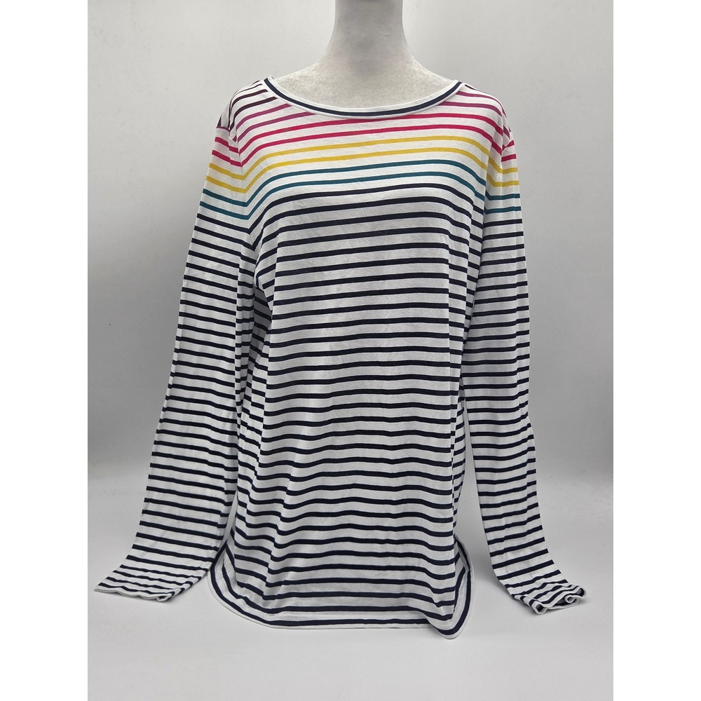 LOFT Outlet Women's L White Multicolor Stripe Long Sleeve Top NWT 101-923